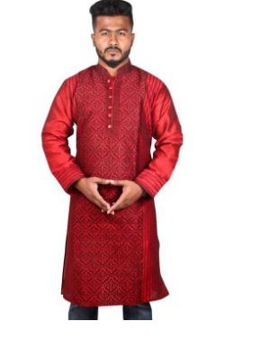 Boys Red Stylish Flower Sleeveless Chicken Fabric Indian Punjabi02